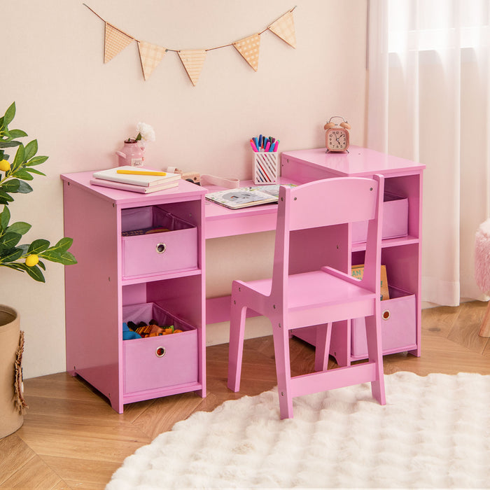 Kids Vanity Table and Chair Set with 3 Removable Mirrors and 4 Storage Bins for Children-