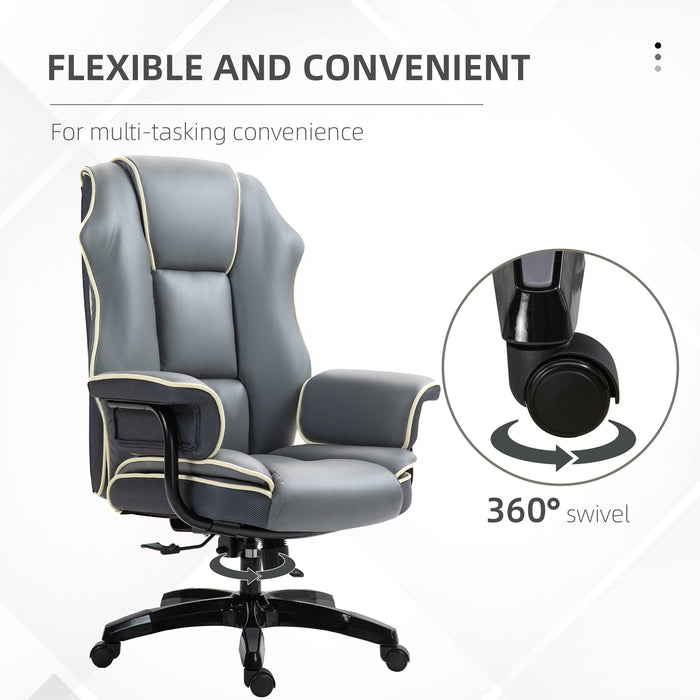 Ergonomic High Back Executive Chair - PU Leather, Reclining and Swivel Design for Workplace Comfort - Ideal Desk Seat for Home Office Use, Grey