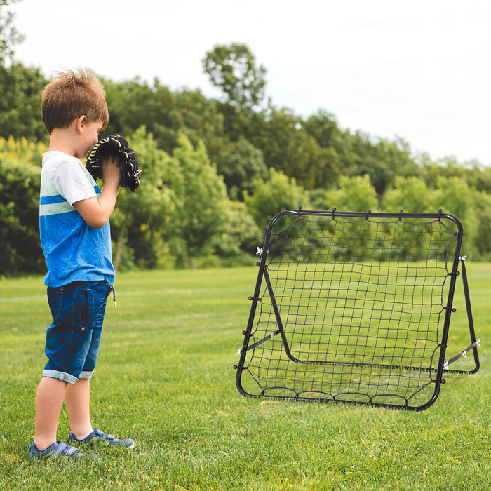 Kickback Rebounder Net - Soccer and Softball Training Accessory for Teen and Adult Athletes - Durable Black Practice Goal for Skill Improvement