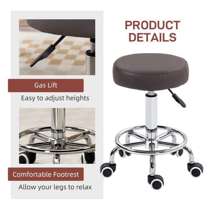 Height Adjustable PU Leather Rolling Stool - Swivel Chair with Wheels, Perfect for Salon and Spa - Ideal for Massage Therapists and Beauticians, Grey