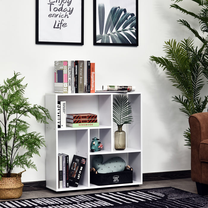 Storage Shelf Bookcase - 5-Unit Home Display with Melamine Surface and Square Frame - Elegant White Organizer for Living Room or Bedroom