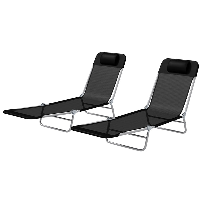 Steel Frame Sun Loungers Set of 2 - Reclining Back Adjustable Garden Chairs, Black - Ideal for Patio Relaxation and Sunbathing