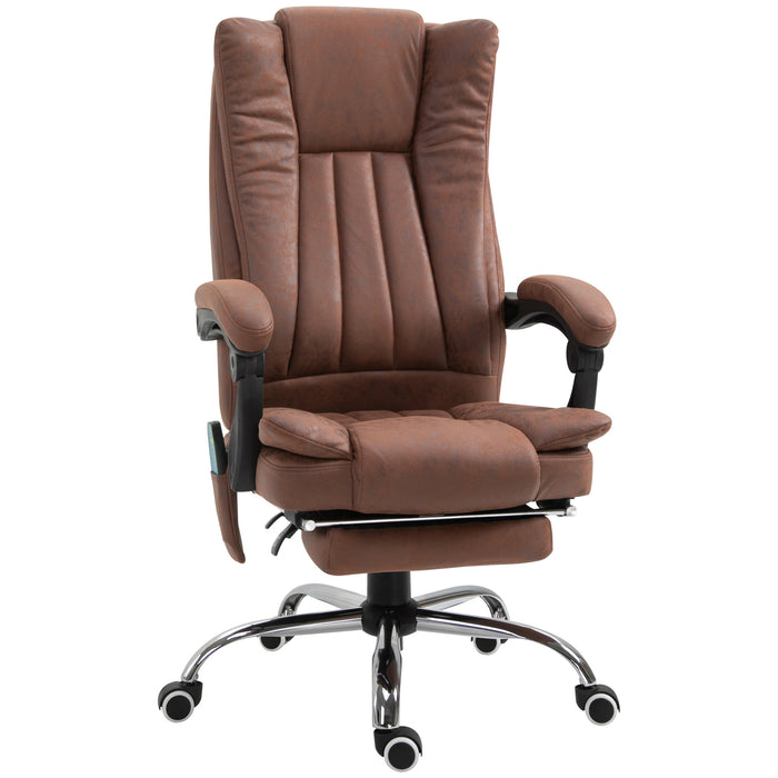 Heated Reclining Leathaire Fabric Computer Chair with Footrest - High Back Vibration Massage Office Chair in Brown - Comfort for Long Hours at Desk