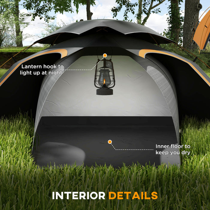 Outsunny Camping Tent with Self Inflatable Mattress, 1 Person Dome Tent with Removable Rainfly and Aluminium Frame, 2000mm Waterproof, Portable with Bags, for Fishing Hiking, Dark Grey/Grey