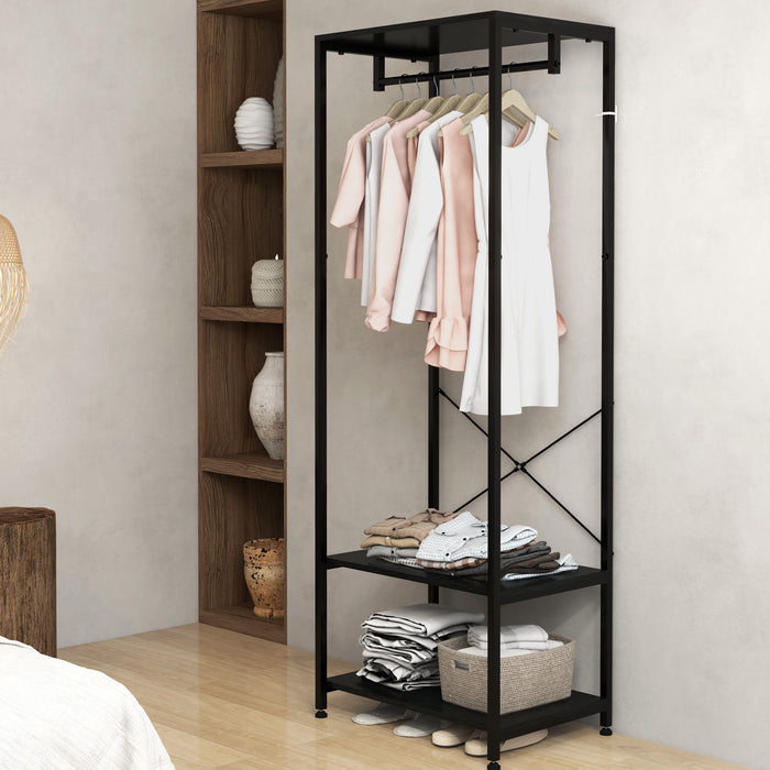 Hallway Storage Organizer - Coat Rack with Shoe Bench in Sleek Black - Ideal for Entryway Clutter Reduction