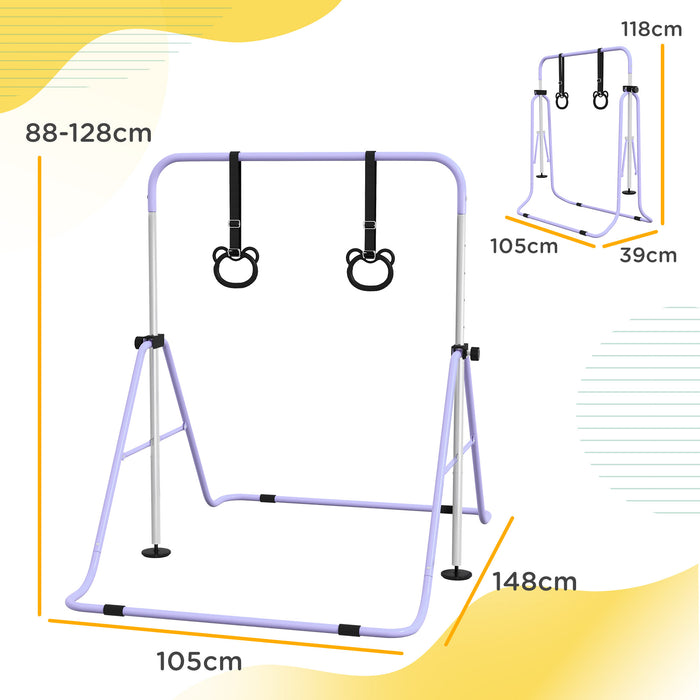 Kids Gymnastics Practice Bar - Adjustable Height & Foldable with Non-Slip Mats - Ideal for Children Aged 3 and Up, Purple