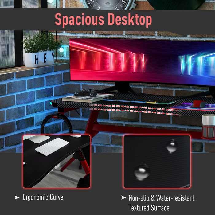 RGB LED Gaming Desk - Racing Style Workstation with Cup Holder and Cable Management - Ideal for Gamers and Streamers