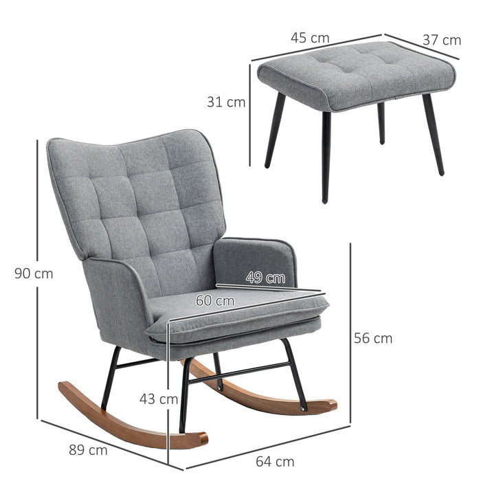 Linen-Styled Rocking Chair with Matching Ottoman - Comfortable Grey Nursery Furniture - Ideal for New Parents & Relaxing Moments