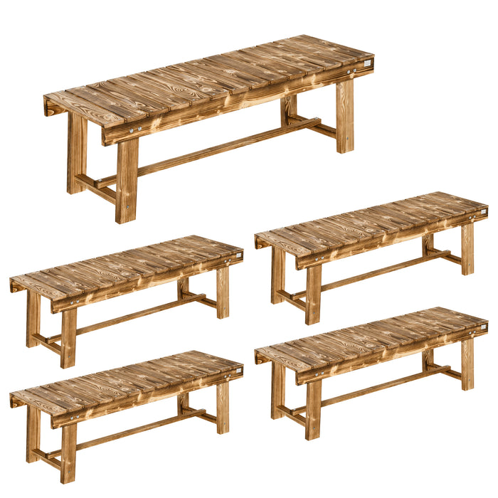 Outdoor Indoor Wooden Bench Set for 2 - 5-Piece Patio Loveseat in Carbonised Fir, 110L x 38W x 35H cm - Perfect for Garden Couples Comfort