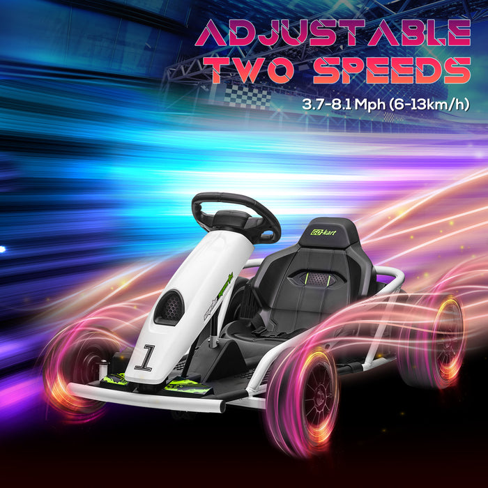 Electric Go Kart for Kids 24V - Drift Racing Ride-On with 2 Speed Settings, White - Ideal for Boys & Girls Aged 8-12 Years Old