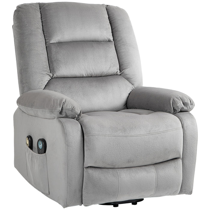 Electric Massage Riser & Recliner Chair with Heating - Vibration Massage, Heated Seat, Handy Side Pocket in Grey - Ideal for Relaxation & Mobility Support