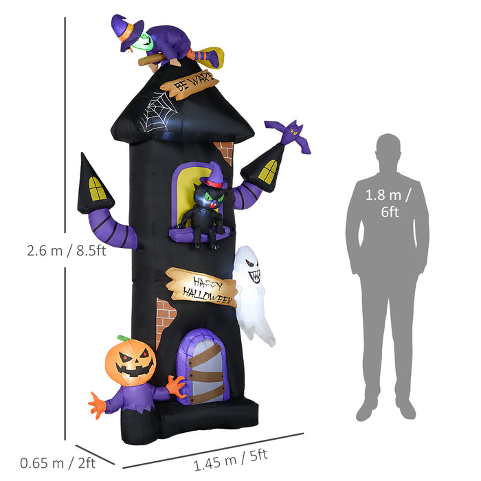 Halloween Inflatable Spooky Tree House with Characters - 8.5FT Horror-Themed Outdoor Decor with Witch, Black Cat, Ghost, Pumpkin Man - Eye-Catching Lawn Display for Festive Garden Party