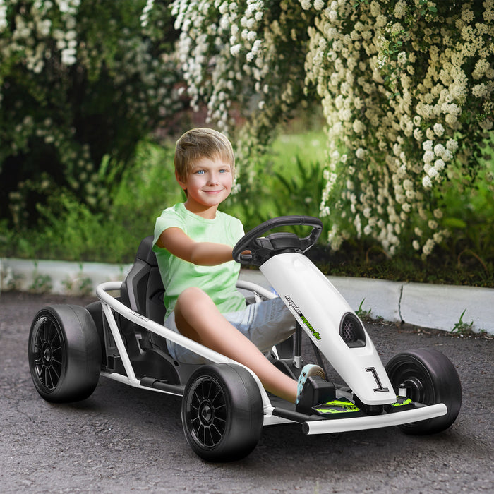 Electric Go Kart for Kids 24V - Drift Racing Ride-On with 2 Speed Settings, White - Ideal for Boys & Girls Aged 8-12 Years Old