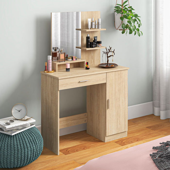 Modern Makeup Vanity Desk - Simple Design with Ample Storage in Maple Wood Finish - Ideal for Bedroom Organization