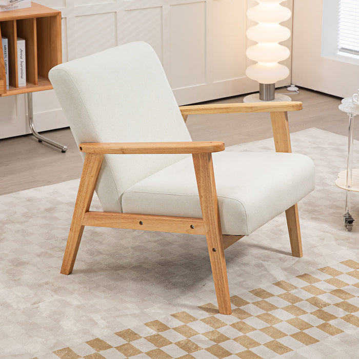 Modern Cream White Fabric Accent Chair - Padded Armchair with Durable Rubber Wood Frame - Elegant Seating for Living Room Comfort