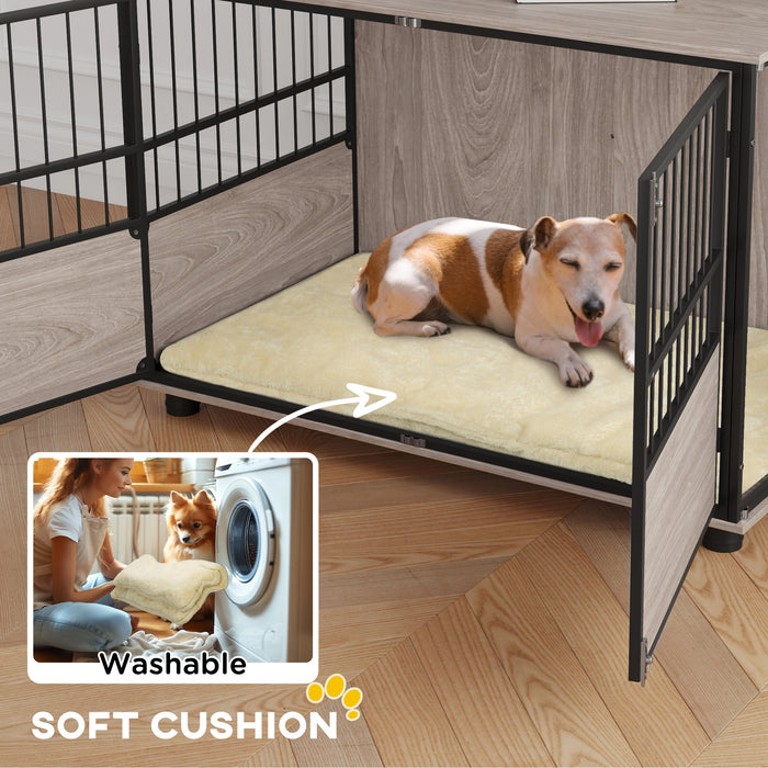 Large Wooden Dog Crate End Table with Soft Washable Cushion - 100cm 3-Door Indoor Pet Kennel - Stylish Furniture for Large Breed Dogs