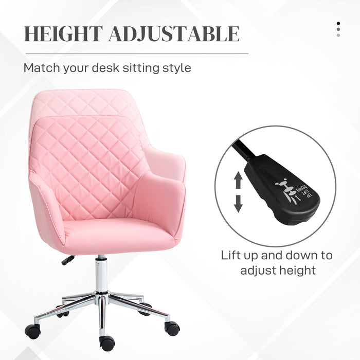 Ergonomic Leather-Feel Swivel Office Chair - Adjustable Height, Rolling Wheels, Comfortable Computer Desk Seating - Stylish Pink Design for Home Office