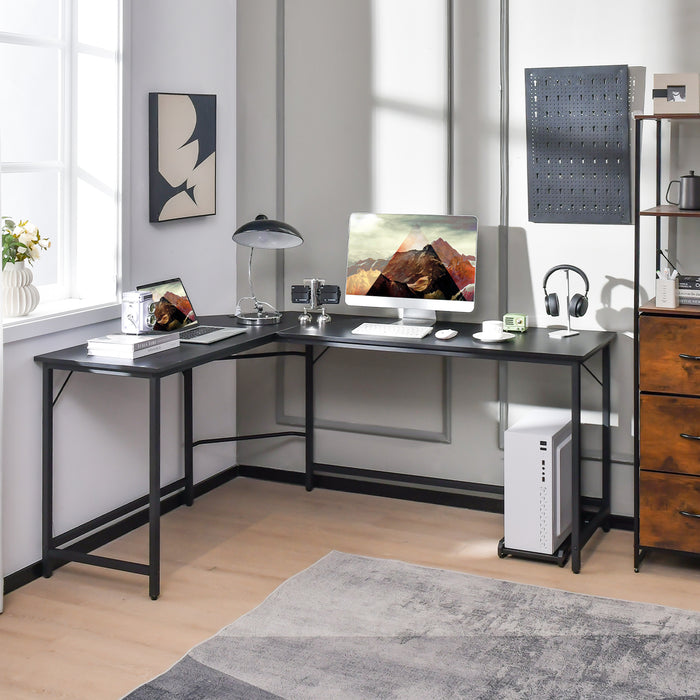 Rustic Brown L-Shaped Desk with CPU Stand - Power Outlet & Heavy-Duty Metal Frame Feature - Ideal for Office and Small Spaces