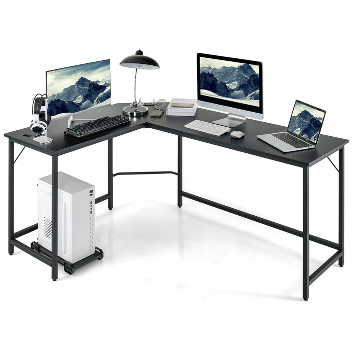 Rustic Brown L-Shaped Desk with CPU Stand - Power Outlet & Heavy-Duty Metal Frame Feature - Ideal for Office and Small Spaces