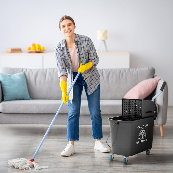 20L Rolling Mop Bucket with Wringer - Heavy-Duty Floor Cleaning System with Dual Water Separation - Portable Solution for Efficient Mopping and Maintenance