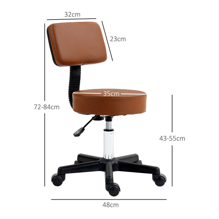 Padded Swivel Salon Chair with 5 Wheels - Adjustable Height, Professional Salon Hairdresser, Tattoo & Spa Chair with Rolling Base, 48cm - Ideal for Beauticians and Stylists, Comfortable Brown Cushion