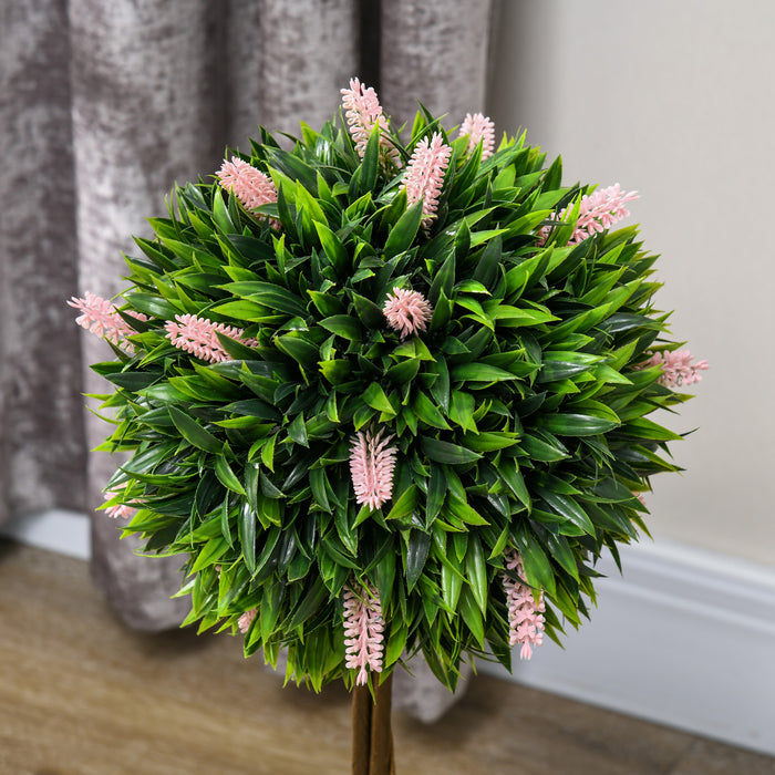 Artificial Plants Ball Trees Set of 2 - 60cm Pink Flowered Topiaries for Indoor/Outdoor Decoration - Enhances Home and Garden Aesthetics