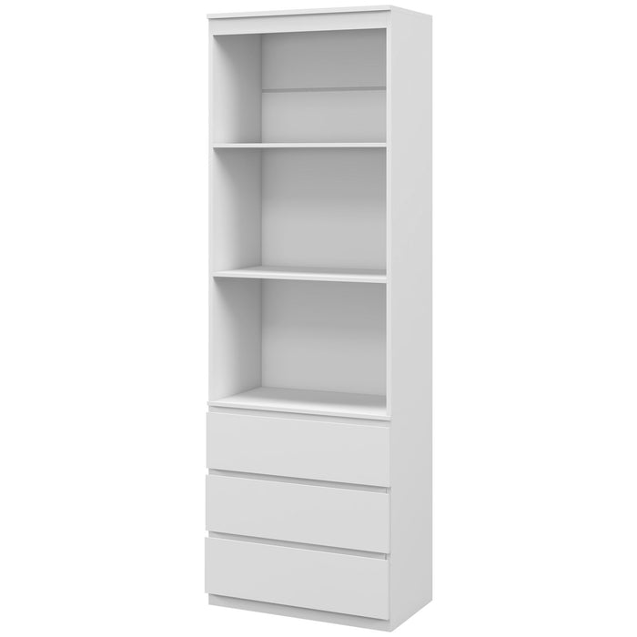 180cm High White Bookshelf with Storage - Elegant Shelving Unit with Multiple Drawers - Ideal for Organizing Books, Decor, and Essentials