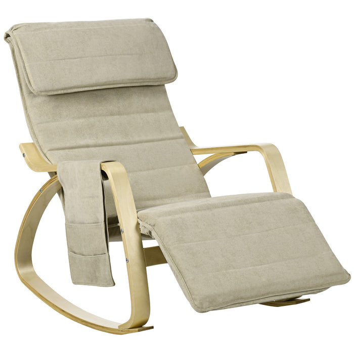 Rocking Lounge Chair with Adjustable Footrest - Recliner with Side Pocket and Pillow, Cream White - Ideal for Relaxation and Comfort in Home Lounging