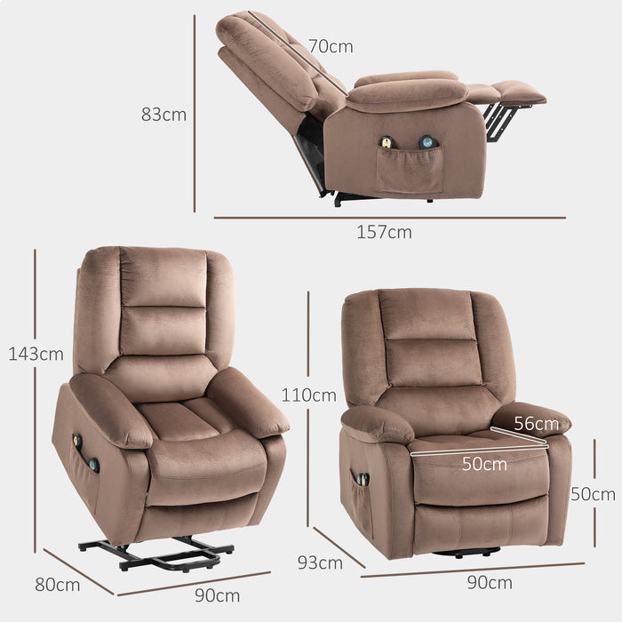 Electric Riser Recliner Chair with Massage and Heat - Comfortable Upholstered Lounging Seat with Side Storage Pocket - Ideal for Elderly or Those with Mobility Issues