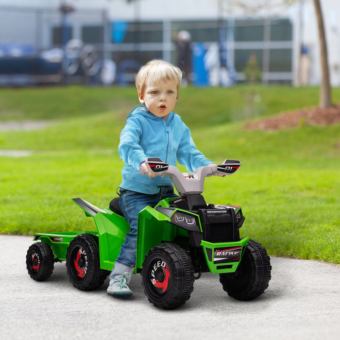 6V Toddler Quad Bike - Durable Wheels & Back Trailer, Green - Perfect Ride-On Toy for 18-36 Months Kids