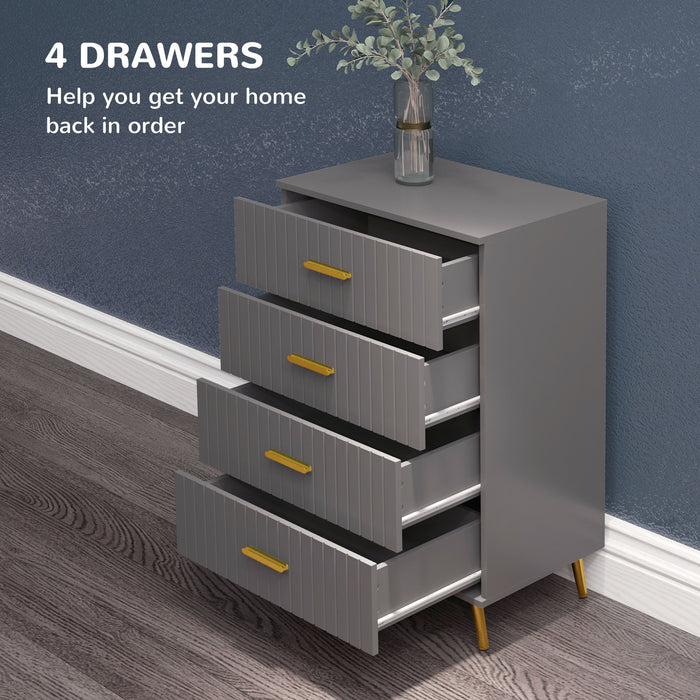 Modern 4-Drawer Bedroom Chest - Stylish Dark Grey Dresser with Aluminium Legs for Ample Storage - Sleek Organizer for Contemporary Home Decor