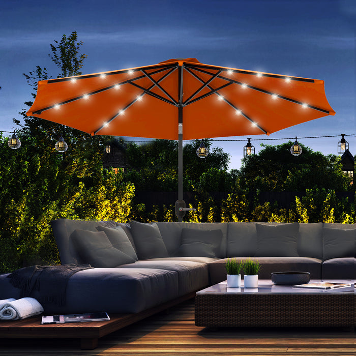 Outdoor 2.7m Garden Umbrella with Tilt and Crank - Enhanced with 24 LED Lights for Nighttime Ambiance - Ideal for Patio and Evening Entertainment