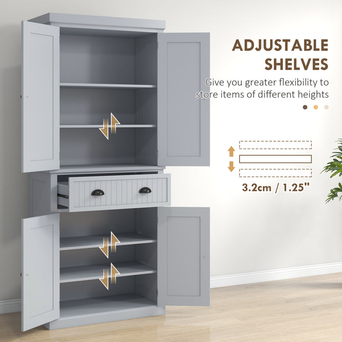 Freestanding Traditional Kitchen Cupboard - Storage Cabinet with Drawer, Doors, and Adjustable Shelves in Grey - Space-Saving Organizer for Kitchen Essentials