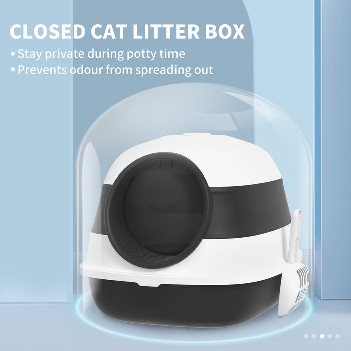 Foldable Cat Litter Box with Enclosed Lid - Easy-Clean Deodorizing Design, Includes Scoop - Convenient for Travel and Odor Control