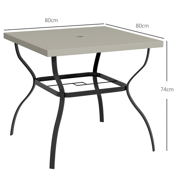 Outdoor Square Marble-Effect Dining Table - 80cm with Umbrella Hole, Seats 4 - Perfect for Patio and Garden Entertaining