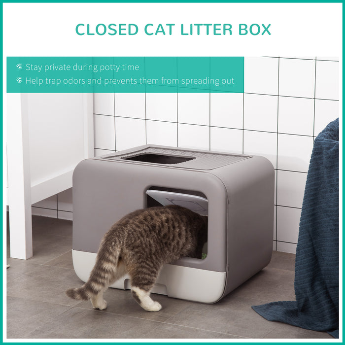 Portable Enclosed Cat Litter Box with Scoop - Easy-to-Clean Kitten Pan in Purple - Ideal for Travel & Small Spaces