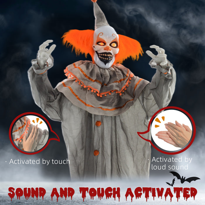 Classic Clown Animatronic Decoration - 72" Orange Halloween Figure with Sound Activation, Light-Up Eyes & Sound Effects - Spooky Prop for Haunted House and Outdoor Display