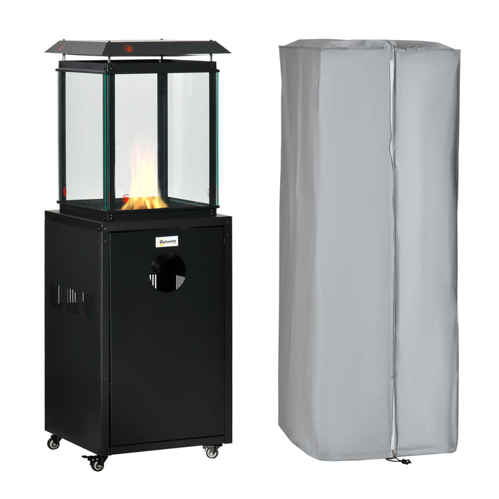 Freestanding 8KW Patio Gas Heater with Real Flame - Outdoor Garden Heating Solution with Wheels, Dust Cover, Regulator and Hose - Ideal for Entertaining and Chilly Evenings