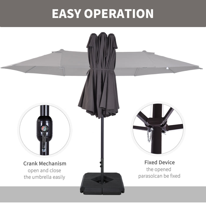 Double-Sided 4.6m Garden Parasol - Patio Sun Shelter Umbrella with Stand, Market Canopy Shade, Grey - Outdoor Relaxation and UV Protection for Backyard, Deck, Poolside