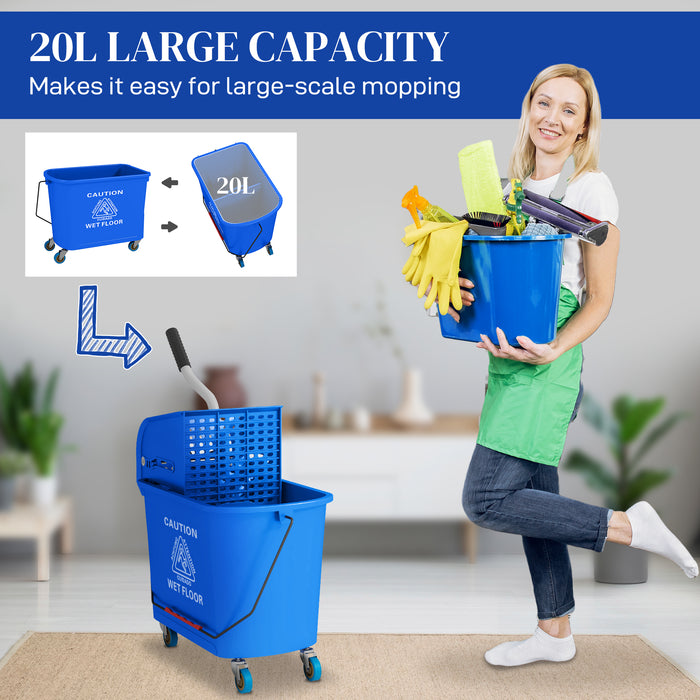 Heavy-Duty 20L Mop Bucket with Wringer - Easy Rolling Wheels for Efficient Floor Cleaning, Dual Water Compartment Design - Ideal for Home and Commercial Use