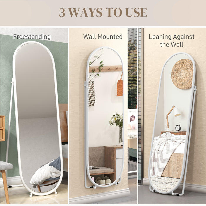 Full Length Oval Mirror 40 x 160cm - Freestanding, Wall-Mounted, or Leaning Option with Support Frame - Versatile Tall Body Mirror for Bedroom and Living Room, Elegant White Design