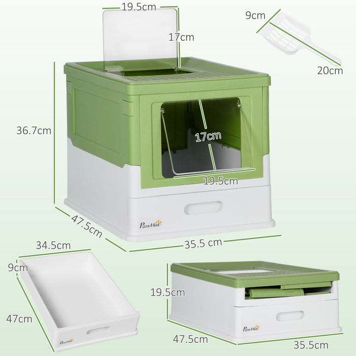 Portable Hooded Cat Litter Box with Scoop - Lime Green Front Entry Pet Toilet - Ideal for Indoor Cat Privacy and Odor Control