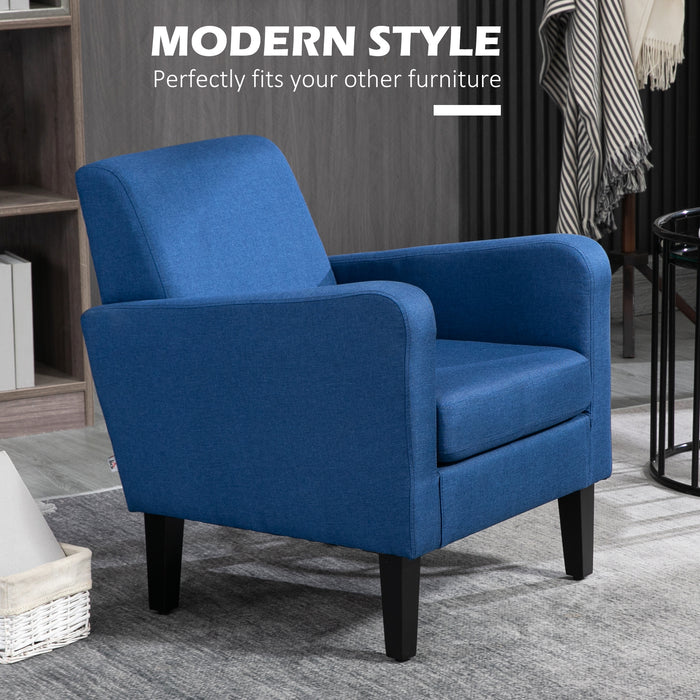 Modern Upholstered Armchairs Set - 2-Piece, Rubber Wood Legs, Accent Single Sofa Chairs in Blue - Ideal for Living Room and Bedroom Comfort