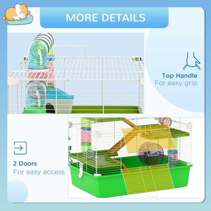 Aosom UK Hamster Habitat - Includes Water Bottle, Exercise Wheel, Tunnel Tubes & Ramps - Perfect Home for Your Small Pet in Green