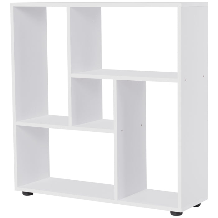 Storage Shelf Bookcase - 5-Unit Home Display with Melamine Surface and Square Frame - Elegant White Organizer for Living Room or Bedroom