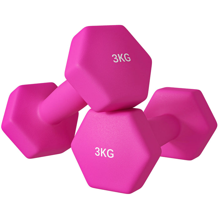 Hexagonal Dumbbells 3kg Pair - Non-Slip Grip, Home Gym Weights Set in Pink - Ideal for Strength Training and Fitness Enthusiasts