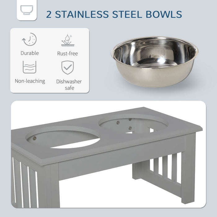 Elevated Stainless Steel Dog Bowls with Stand - 44x24x15cm Pet Feeder for Extra Small to Small Dogs - Ergonomic Raised Feeding Station in Grey