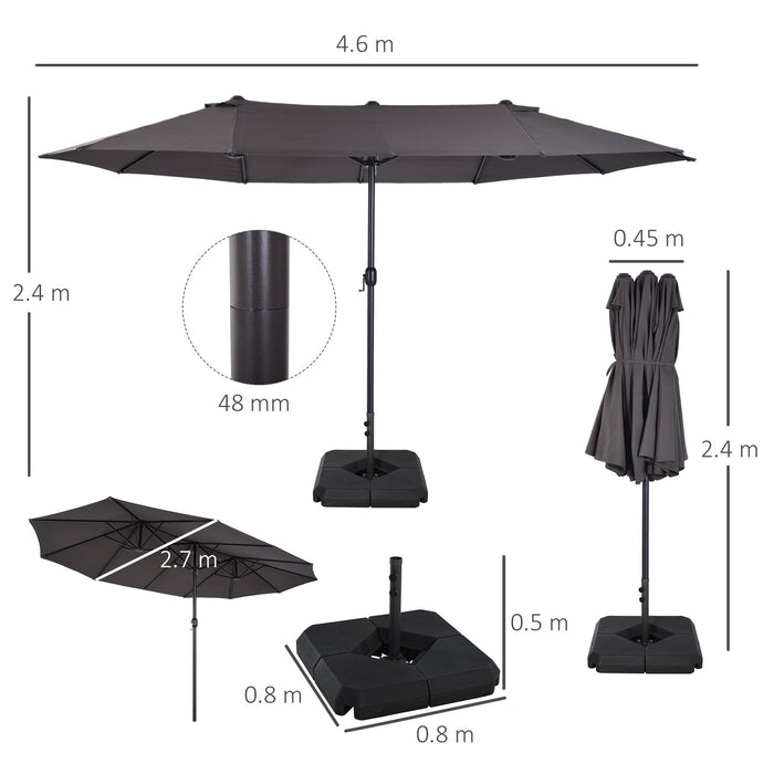 Double-Sided 4.6m Garden Parasol - Patio Sun Shelter Umbrella with Stand, Market Canopy Shade, Grey - Outdoor Relaxation and UV Protection for Backyard, Deck, Poolside