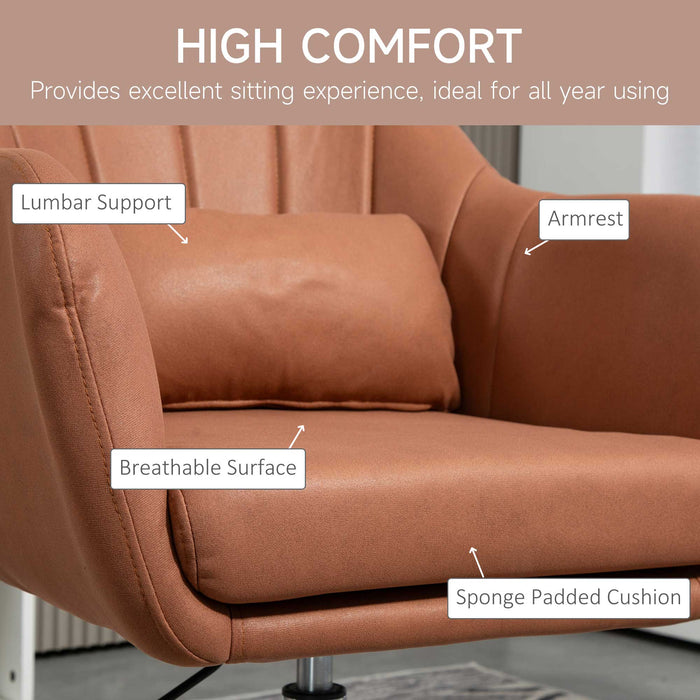 Contemporary Swivel Accent Chair with Adjustable Height - Thick Cushioned Vanity Armchair, Lumbar Support, and Armrests - Ideal for Living Room, Bedroom, or Home Office in Elegant Brown