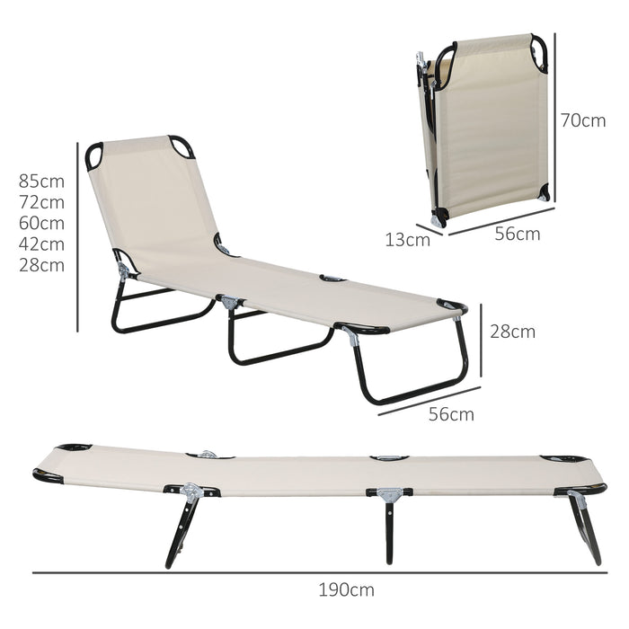 Cream White Garden Sun Lounger - Adjustable Five-Position Reclining Backrest - Perfect for Patio Relaxation and Sunbathing